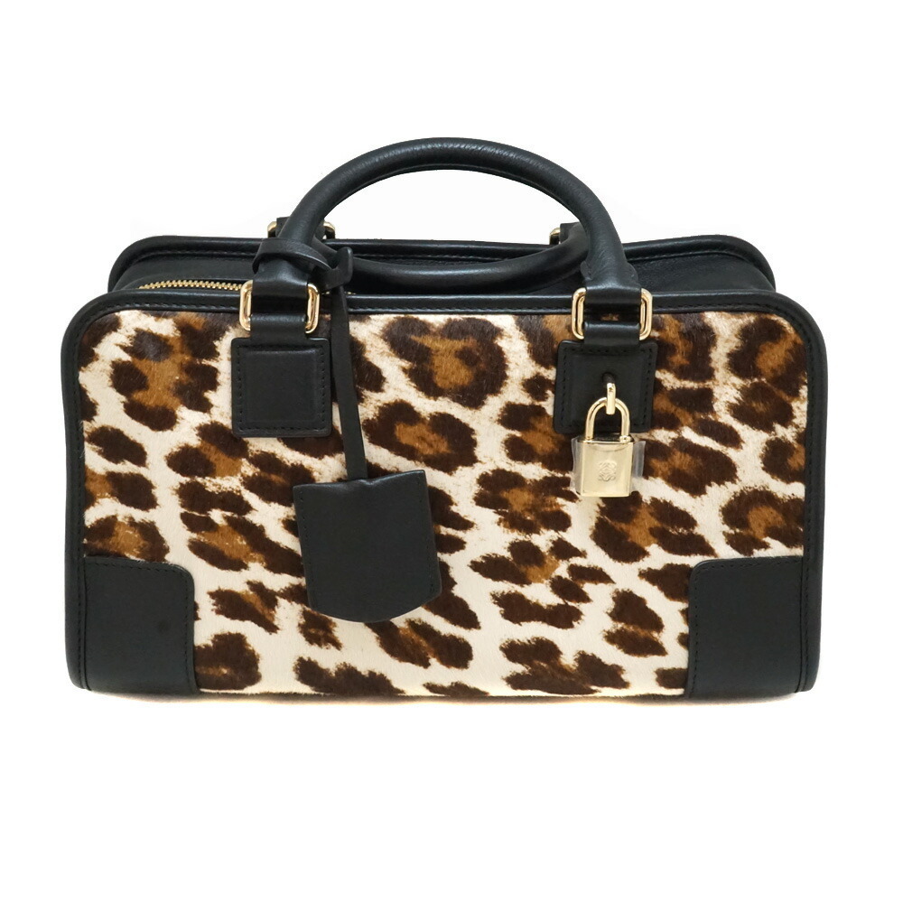 LOEWE Amazona Leopard Handbag Leather Brown Black